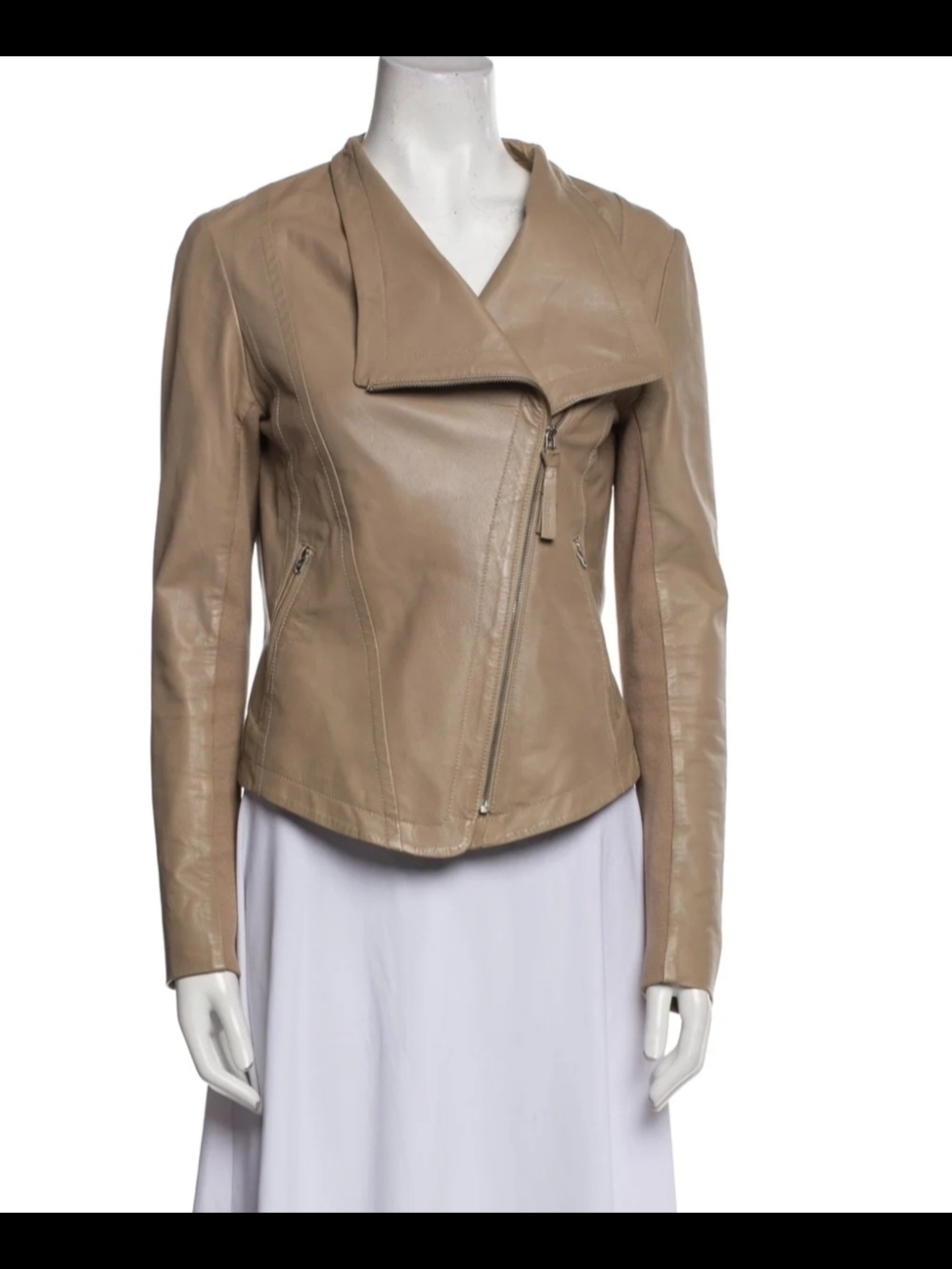 Mackage Taupe Leather Asymmetrical Zip Jacket - Women